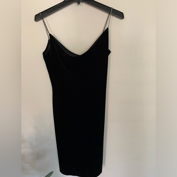 Vintage Velvet Cowl Neck Rhinestone Strap Mini Dress - Picture 7 of 11